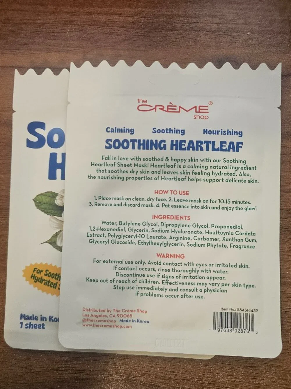 Creme Shop Soothing Heartleaf Face Mask 2 pk